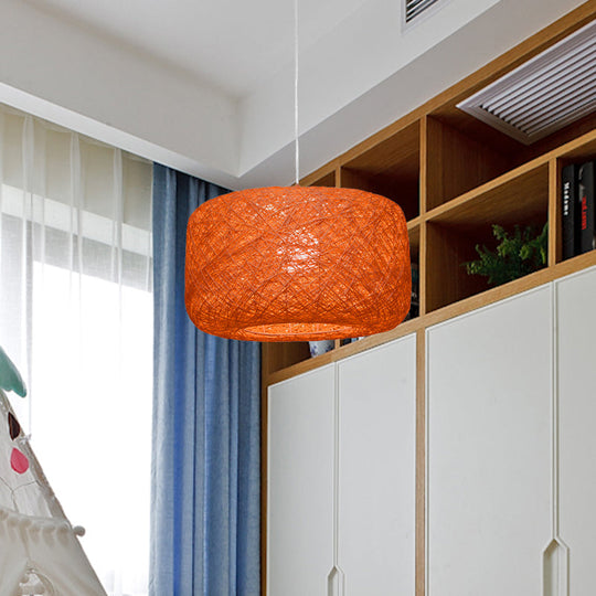 Modern Woven Rattan Drum Pendant Lamp - 8"/12" Diameter - Black/White