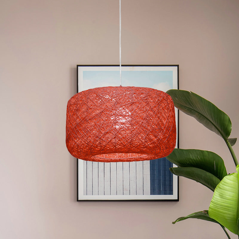 Modern Woven Rattan Drum Hanging Light Fixture - 8/12 Diameter 1 Head Pendant Lamp Black/White