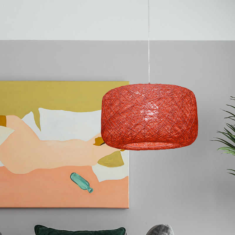 Modern Woven Rattan Drum Pendant Lamp - 8"/12" Diameter - Black/White