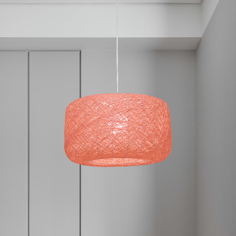 Modern Woven Rattan Drum Pendant Lamp - 8"/12" Diameter - Black/White