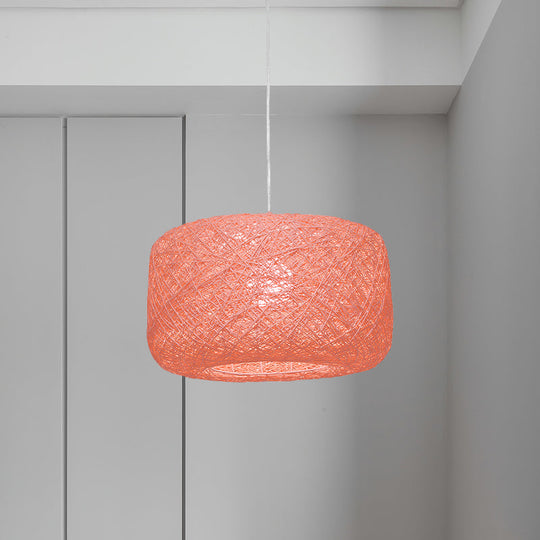 Modern Woven Rattan Drum Pendant Lamp - 8"/12" Diameter - Black/White