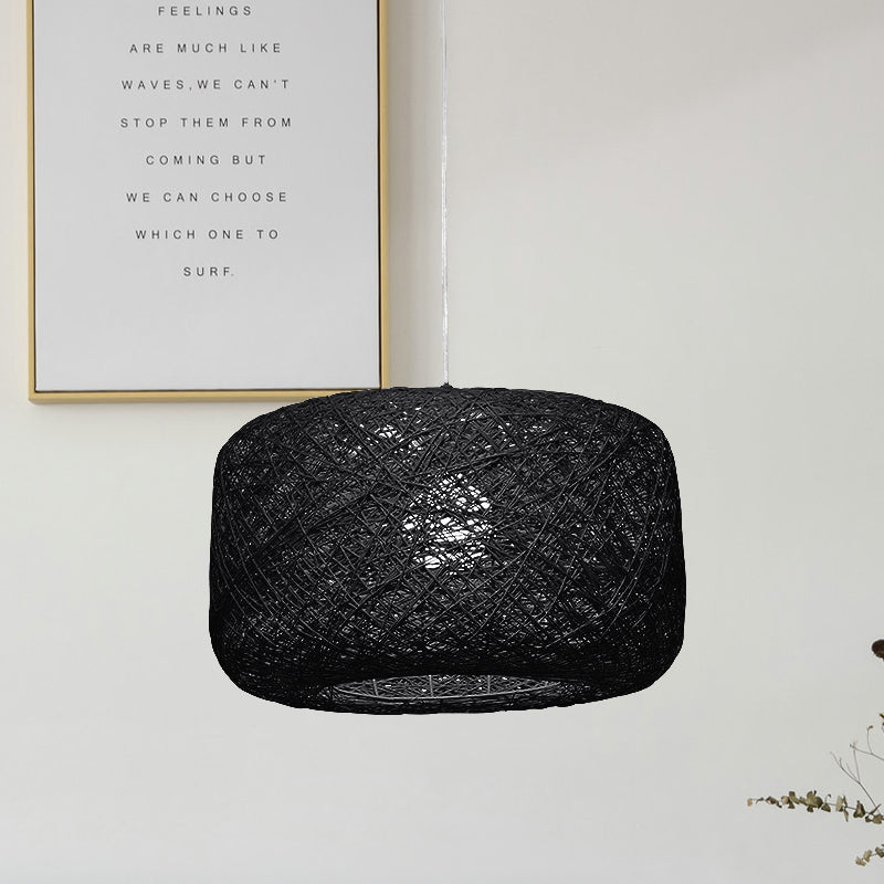 Modern Woven Rattan Drum Hanging Light Fixture - 8/12 Diameter 1 Head Pendant Lamp Black/White Black
