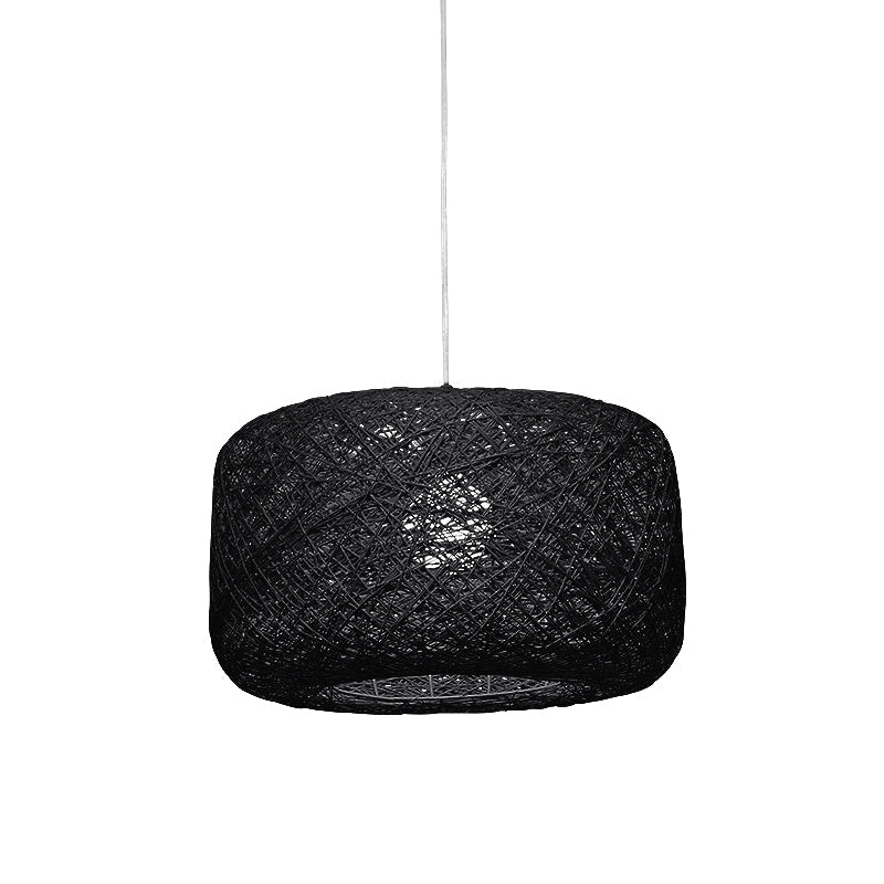 Modern Woven Rattan Drum Pendant Lamp - 8"/12" Diameter - Black/White