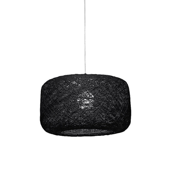Modern Woven Rattan Drum Pendant Lamp - 8"/12" Diameter - Black/White