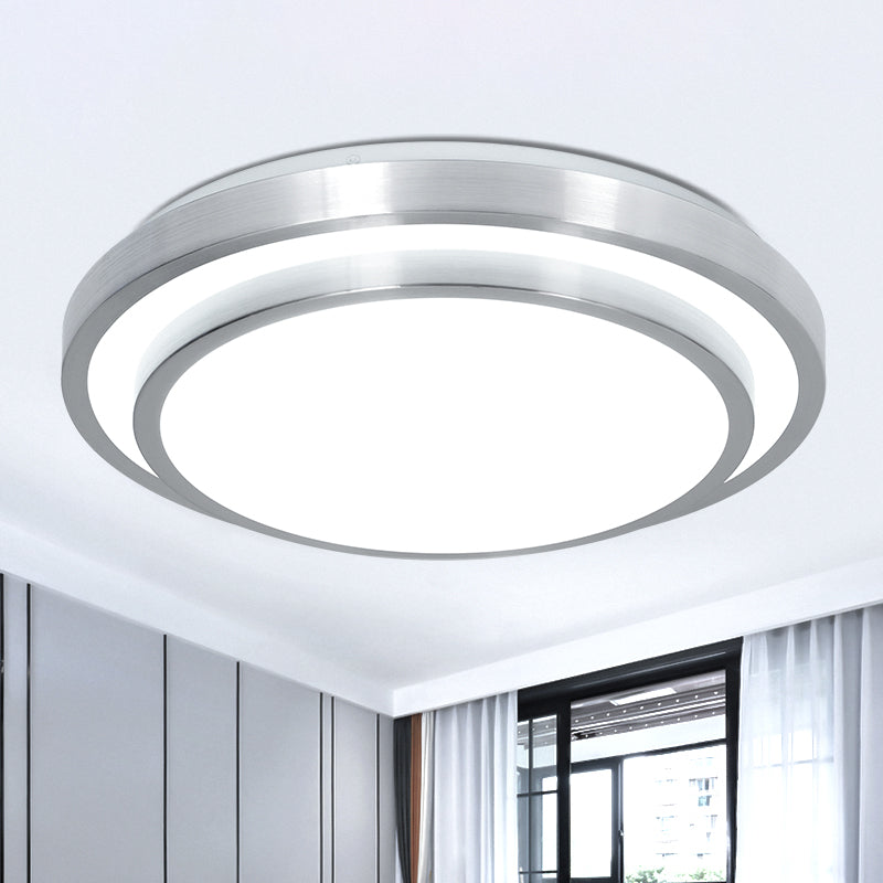 Modern Silver Flush Mount Lighting with Acrylic Shade – Integrated LED Ceiling Light for Living Room – 9"/12"/14" Dia