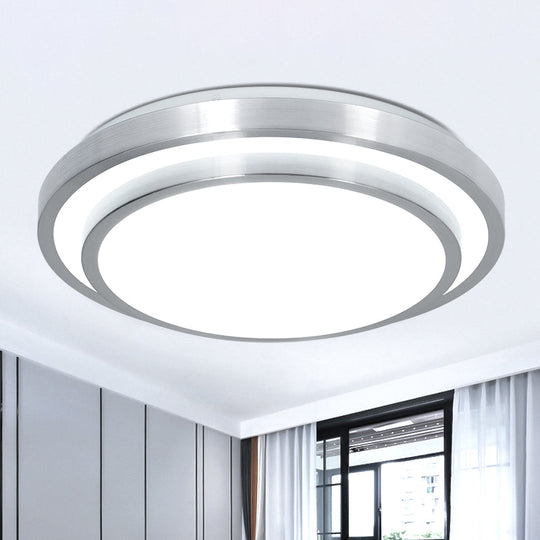 Modern Silver Flush Mount Lighting with Acrylic Shade – Integrated LED Ceiling Light for Living Room – 9"/12"/14" Dia