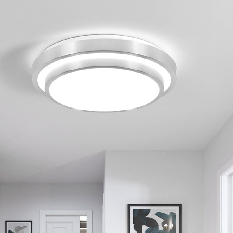 Modern Silver Flush Mount Lighting with Acrylic Shade – Integrated LED Ceiling Light for Living Room – 9"/12"/14" Dia
