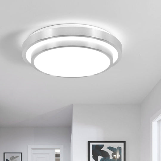 Modern Silver Flush Mount Lighting with Acrylic Shade – Integrated LED Ceiling Light for Living Room – 9"/12"/14" Dia