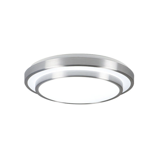 Modern Silver Flush Mount Lighting with Acrylic Shade – Integrated LED Ceiling Light for Living Room – 9"/12"/14" Dia