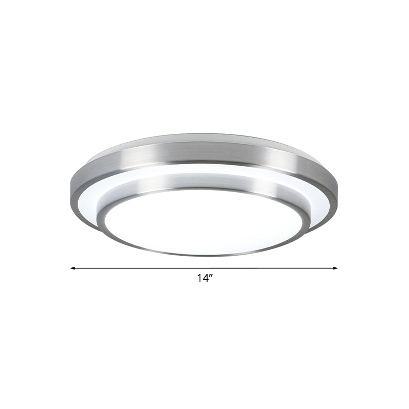 Modern Silver Flush Mount Lighting with Acrylic Shade – Integrated LED Ceiling Light for Living Room – 9"/12"/14" Dia
