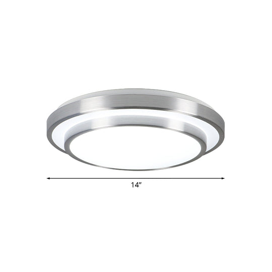 Modern Silver Flush Mount Lighting with Acrylic Shade – Integrated LED Ceiling Light for Living Room – 9"/12"/14" Dia