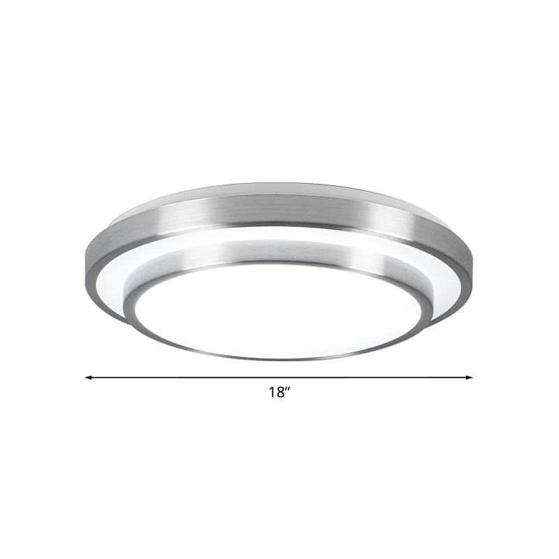 Modern Silver Flush Mount Lighting with Acrylic Shade – Integrated LED Ceiling Light for Living Room – 9"/12"/14" Dia