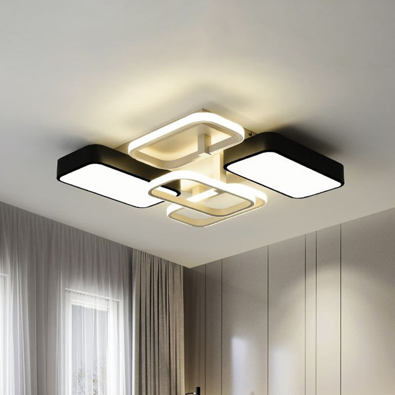 Contemporary Black Rectangular Flush Ceiling Light Led Acrylic Lighting For Living Room - 23/25.5