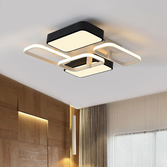 Contemporary Black Rectangular Flush Ceiling Light LED Acrylic Lighting for Living Room - 23"/25.5" Wide