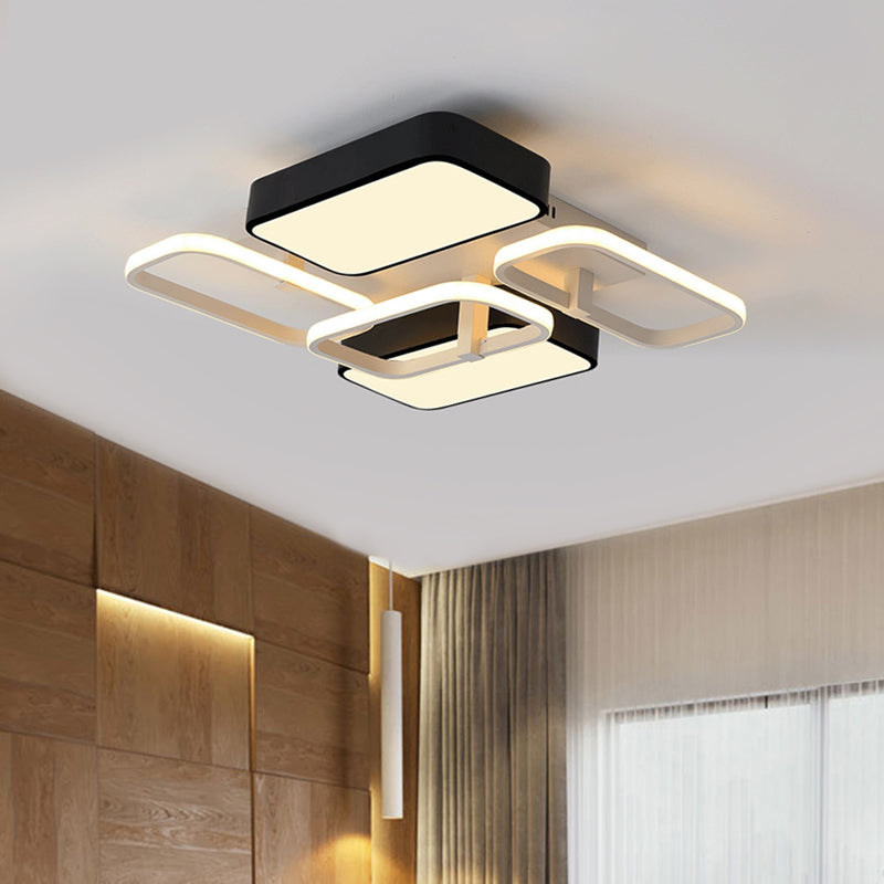 Contemporary Black Rectangular Flush Ceiling Light Led Acrylic Lighting For Living Room - 23/25.5