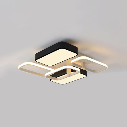 Contemporary Black Rectangular Flush Ceiling Light LED Acrylic Lighting for Living Room - 23"/25.5" Wide