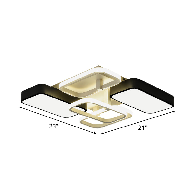 Contemporary Black Rectangular Flush Ceiling Light LED Acrylic Lighting for Living Room - 23"/25.5" Wide