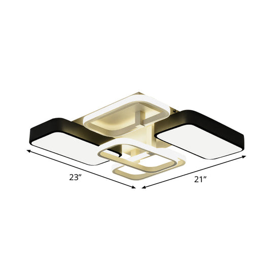 Contemporary Black Rectangular Flush Ceiling Light LED Acrylic Lighting for Living Room - 23"/25.5" Wide