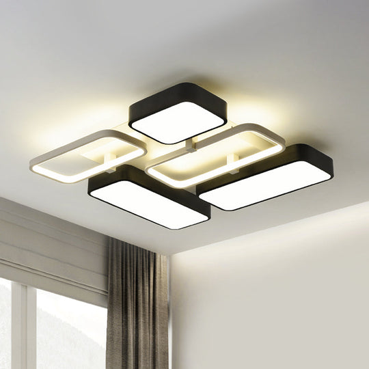 Contemporary Black Rectangular Flush Ceiling Light LED Acrylic Lighting for Living Room - 23"/25.5" Wide