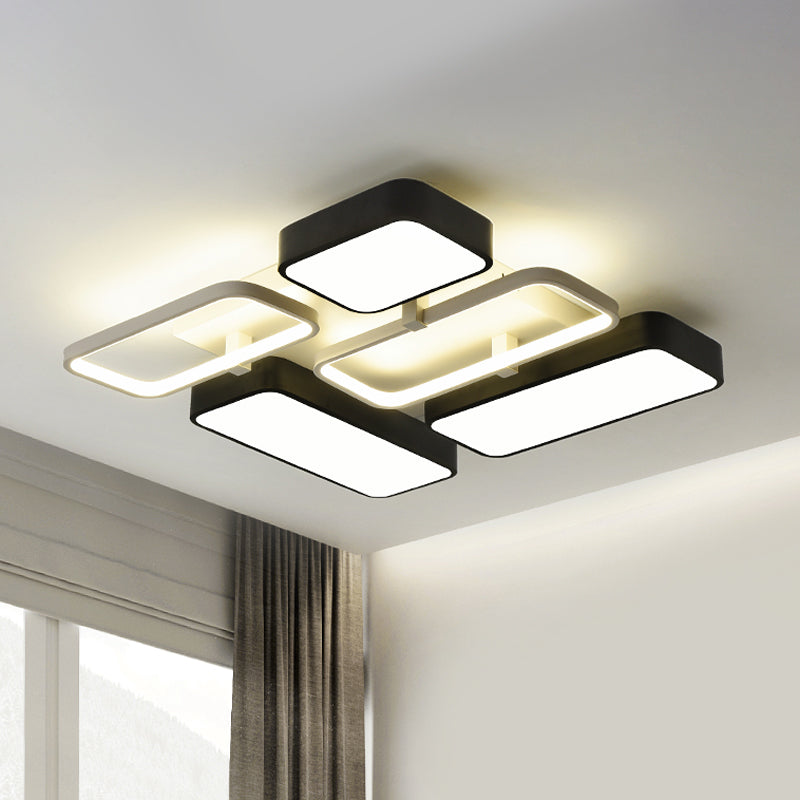 Contemporary Black Rectangular Flush Ceiling Light Led Acrylic Lighting For Living Room - 23/25.5