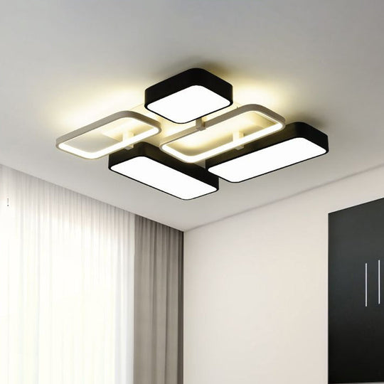 Contemporary Black Rectangular Flush Ceiling Light LED Acrylic Lighting for Living Room - 23"/25.5" Wide