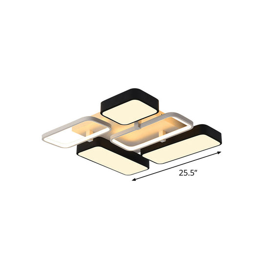 Contemporary Black Rectangular Flush Ceiling Light LED Acrylic Lighting for Living Room - 23"/25.5" Wide