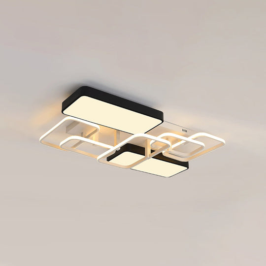 Contemporary Black Rectangular Flush Ceiling Light LED Acrylic Lighting for Living Room - 23"/25.5" Wide