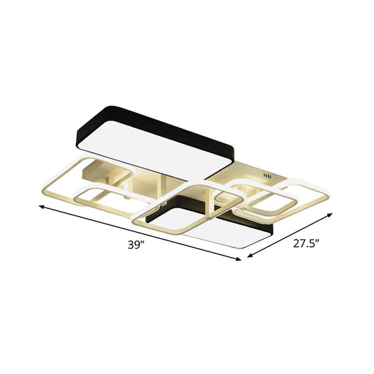 Contemporary Black Rectangular Flush Ceiling Light LED Acrylic Lighting for Living Room - 23"/25.5" Wide