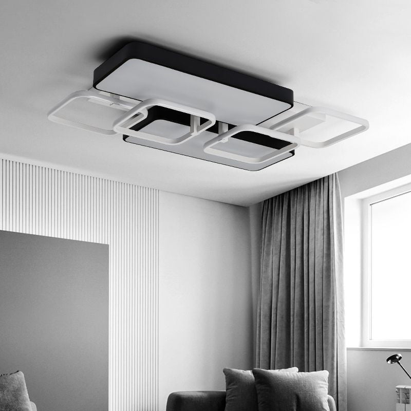 Contemporary Black Rectangular Flush Ceiling Light LED Acrylic Lighting for Living Room - 23"/25.5" Wide