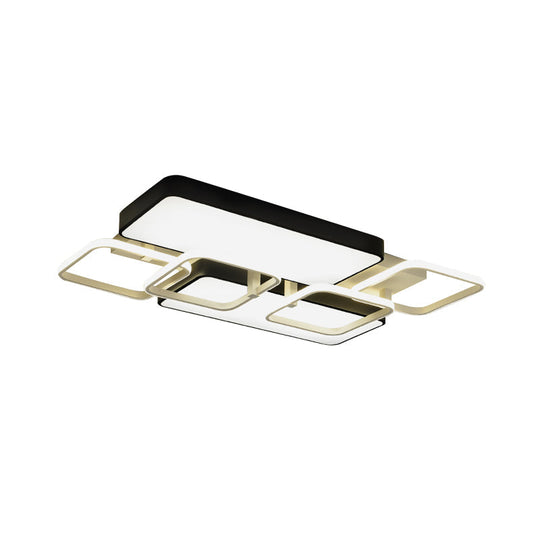 Contemporary Black Rectangular Flush Ceiling Light LED Acrylic Lighting for Living Room - 23"/25.5" Wide