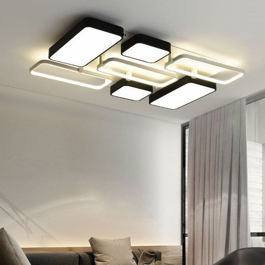 Contemporary Black Rectangular Flush Ceiling Light LED Acrylic Lighting for Living Room - 23"/25.5" Wide