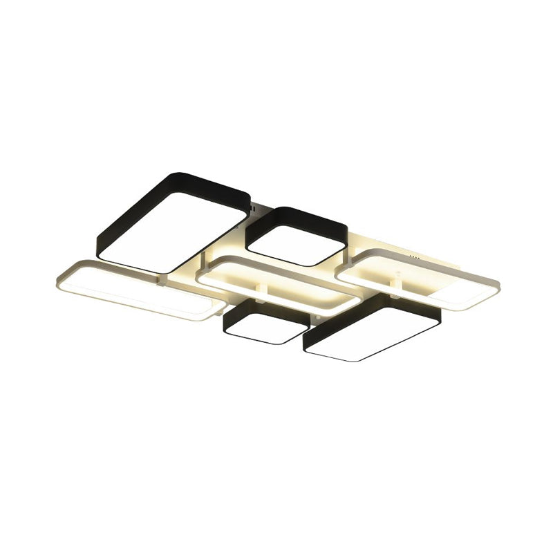 Contemporary Black Rectangular Flush Ceiling Light LED Acrylic Lighting for Living Room - 23"/25.5" Wide