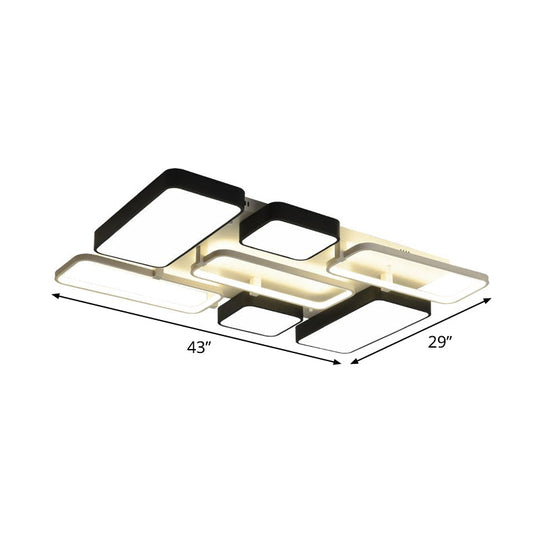 Contemporary Black Rectangular Flush Ceiling Light LED Acrylic Lighting for Living Room - 23"/25.5" Wide