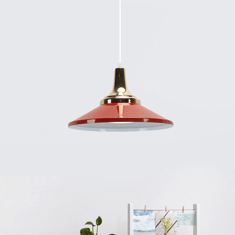 Contemporary Pyramid Pendant Lamp: Aluminum Polished Finish 1-Bulb Light For Corridor Red