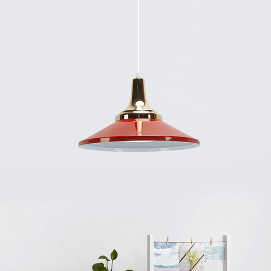 Contemporary Pyramid Pendant Lamp: Aluminum Polished Finish 1-Bulb Light For Corridor Red