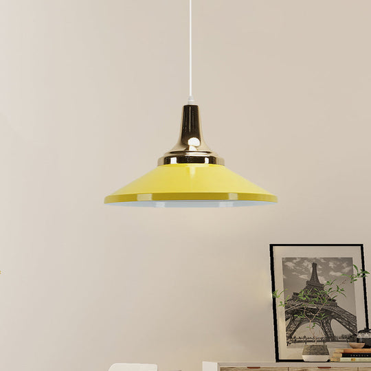 Contemporary Pyramid Pendant Lamp: Aluminum Polished Finish 1-Bulb Light For Corridor Yellow