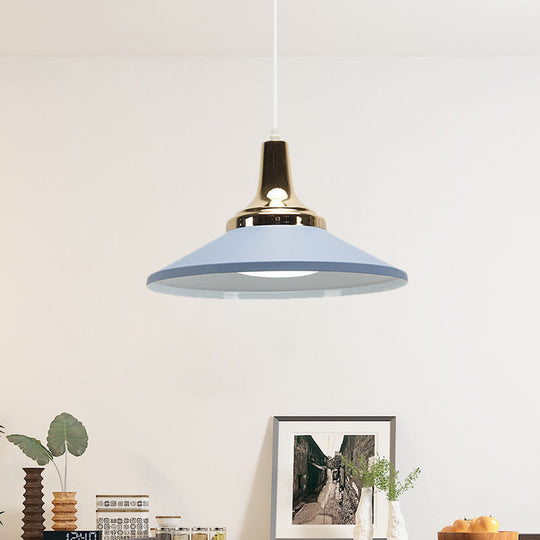 Contemporary Pyramid Pendant Lamp: Aluminum Polished Finish 1-Bulb Light For Corridor Blue