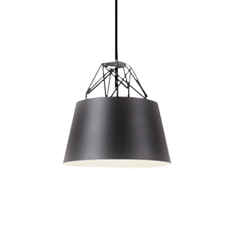 Modern Aluminum Drum Shape Pendant Light for Restaurants - 1 Light with Iron Wire