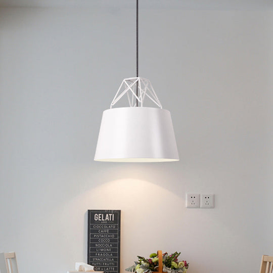 Modern Aluminum Drum Shape Pendant Light for Restaurants - 1 Light with Iron Wire