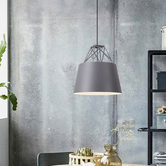 Modern Aluminum Drum Shape Pendant Light for Restaurants - 1 Light with Iron Wire