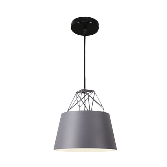 Modern Aluminum Drum Shape Pendant Light for Restaurants - 1 Light with Iron Wire