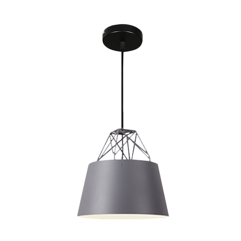 Modern Drum-Shaped Aluminum Restaurant Pendant Light With Iron Wire