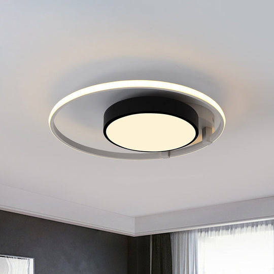 Modern Circular Acrylic Flush Ceiling Light: Stylish Black Finish, 2/3 Lights, Ceiling Mount Fixture for Living Room