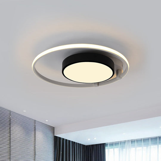 Modern Circular Acrylic Flush Ceiling Light: Stylish Black Finish, 2/3 Lights, Ceiling Mount Fixture for Living Room