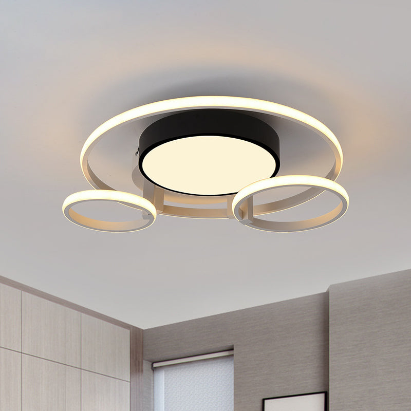 Modern Circular Acrylic Flush Ceiling Light: Stylish Black Finish, 2/3 Lights, Ceiling Mount Fixture for Living Room