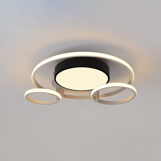 Modern Circular Acrylic Flush Ceiling Light: Stylish Black Finish, 2/3 Lights, Ceiling Mount Fixture for Living Room