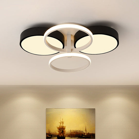 Modern Circular Acrylic Flush Ceiling Light: Stylish Black Finish, 2/3 Lights, Ceiling Mount Fixture for Living Room
