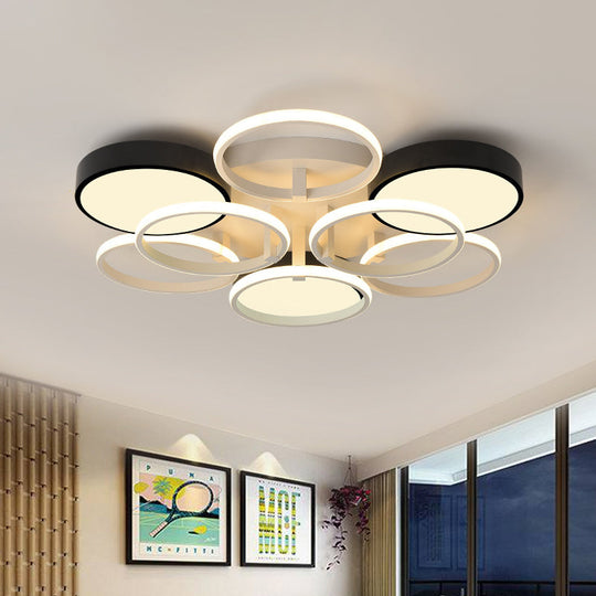 Modern Circular Acrylic Flush Ceiling Light: Stylish Black Finish, 2/3 Lights, Ceiling Mount Fixture for Living Room
