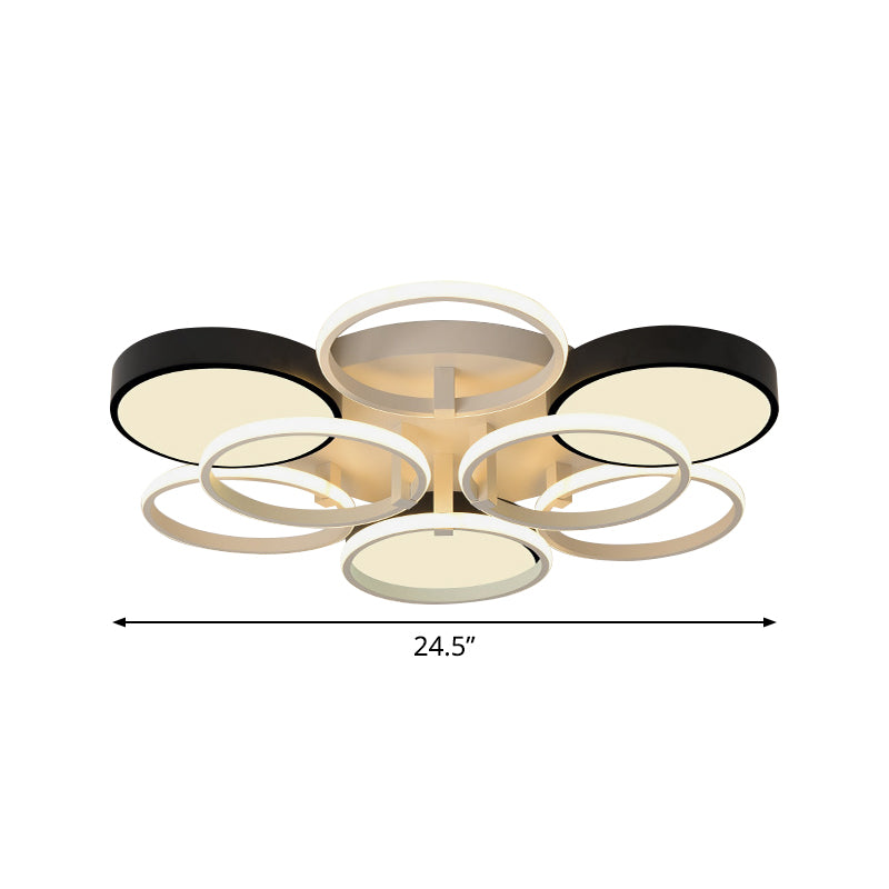 Modern Circular Acrylic Flush Ceiling Light: Stylish Black Finish, 2/3 Lights, Ceiling Mount Fixture for Living Room