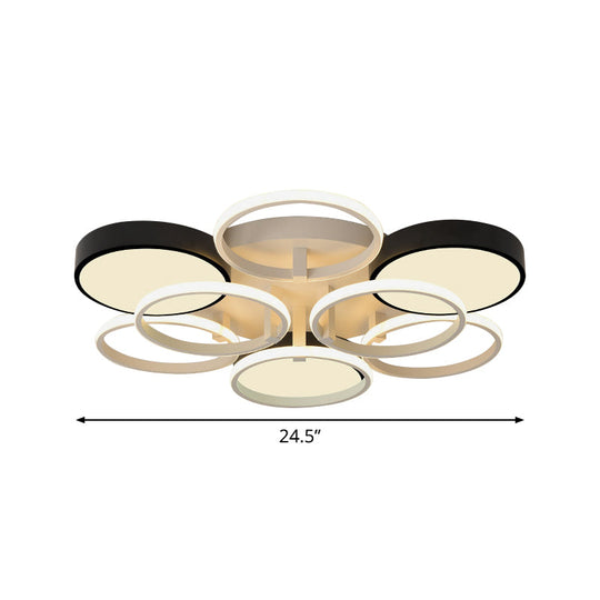 Modern Circular Acrylic Flush Ceiling Light: Stylish Black Finish, 2/3 Lights, Ceiling Mount Fixture for Living Room
